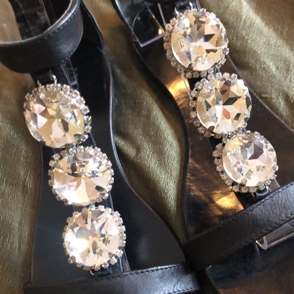 Black Embellished Flat Leather Sandals 37 - Picture 6 of 6